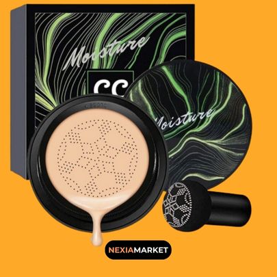 Kit de maquillaje Moisture CC con base compacta, esponja y empaque premium, diseñado para una aplicación perfecta y un acabado profesional.