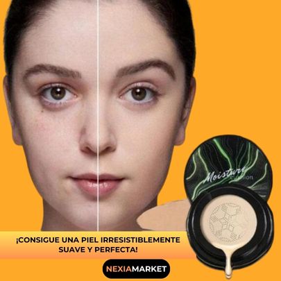 Comparación de rostro femenino con y sin base de maquillaje Moisture CC, mostrando una piel uniforme y radiante